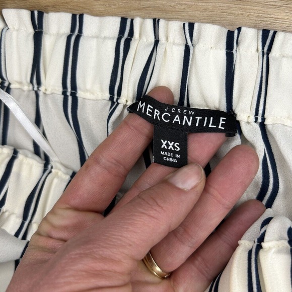J Crew Mercantile Women XXS Blouse Ivory Blue Stripe Off Shoulder Sailor Bow Top - Picture 2 of 6